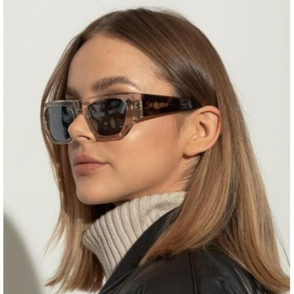 Saint Laurent SL740 003 BRAND NEW Sunglasses Beige Havana Silver Square Unisex